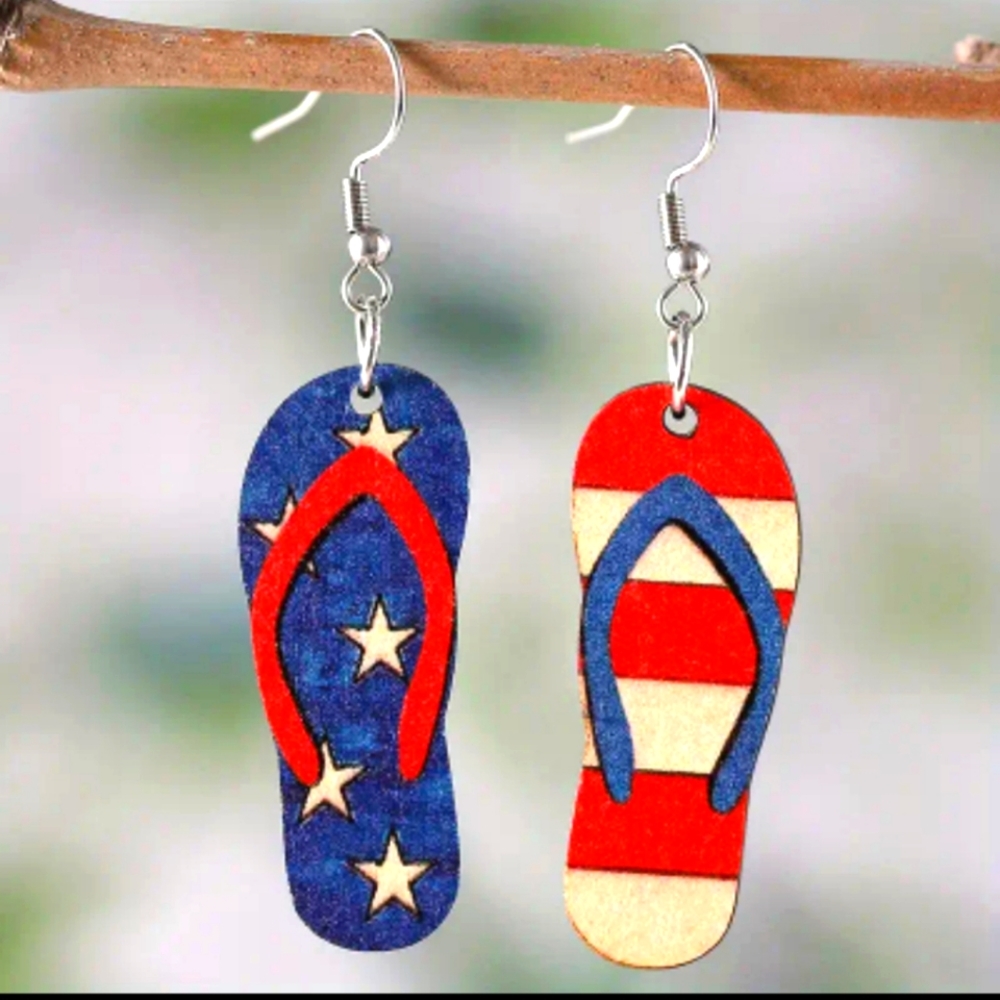 Independence Day Flip Flop Dangle EARRINGS.